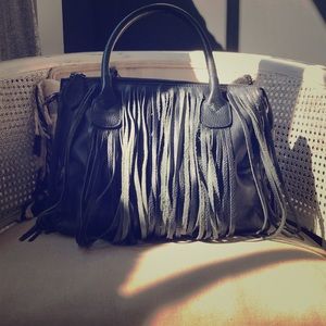 Alberto di Canio black leather fringe purse